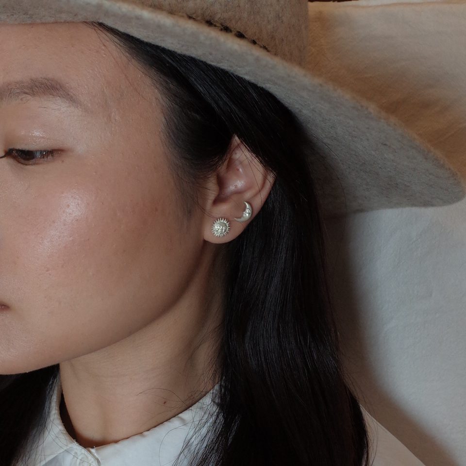 Le Fond Sun and Moon studs, 925 silver, worn (4)