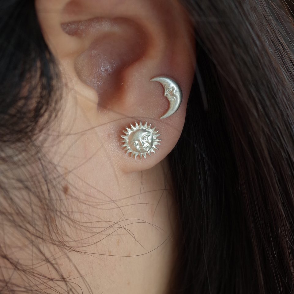 Le Fond Sun and Moon studs, 925 silver, worn (5)